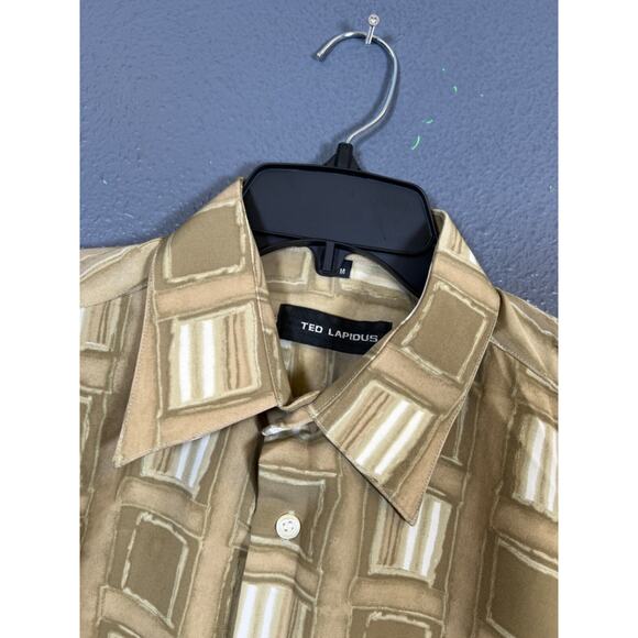 TED LAPIDUS Paris M men's Abstract Geometric long Sleeve Button Up Shirt beige - Picture 9 of 10